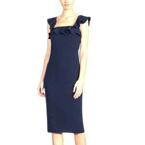 Shoshanna NEW Dress Navy Blue Women’s XS 0 2 Midi MSRP $300 Sleeveless Black Tie